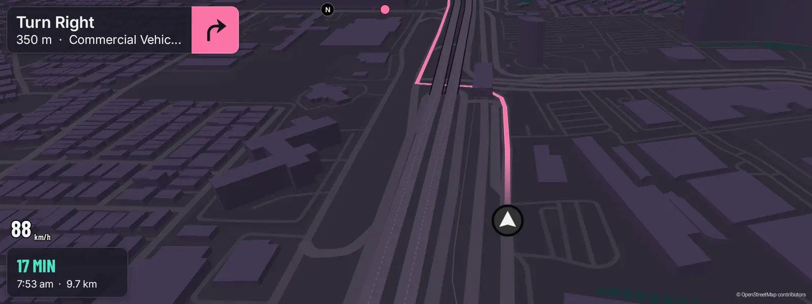 The GTA VI world on a car screen at night
