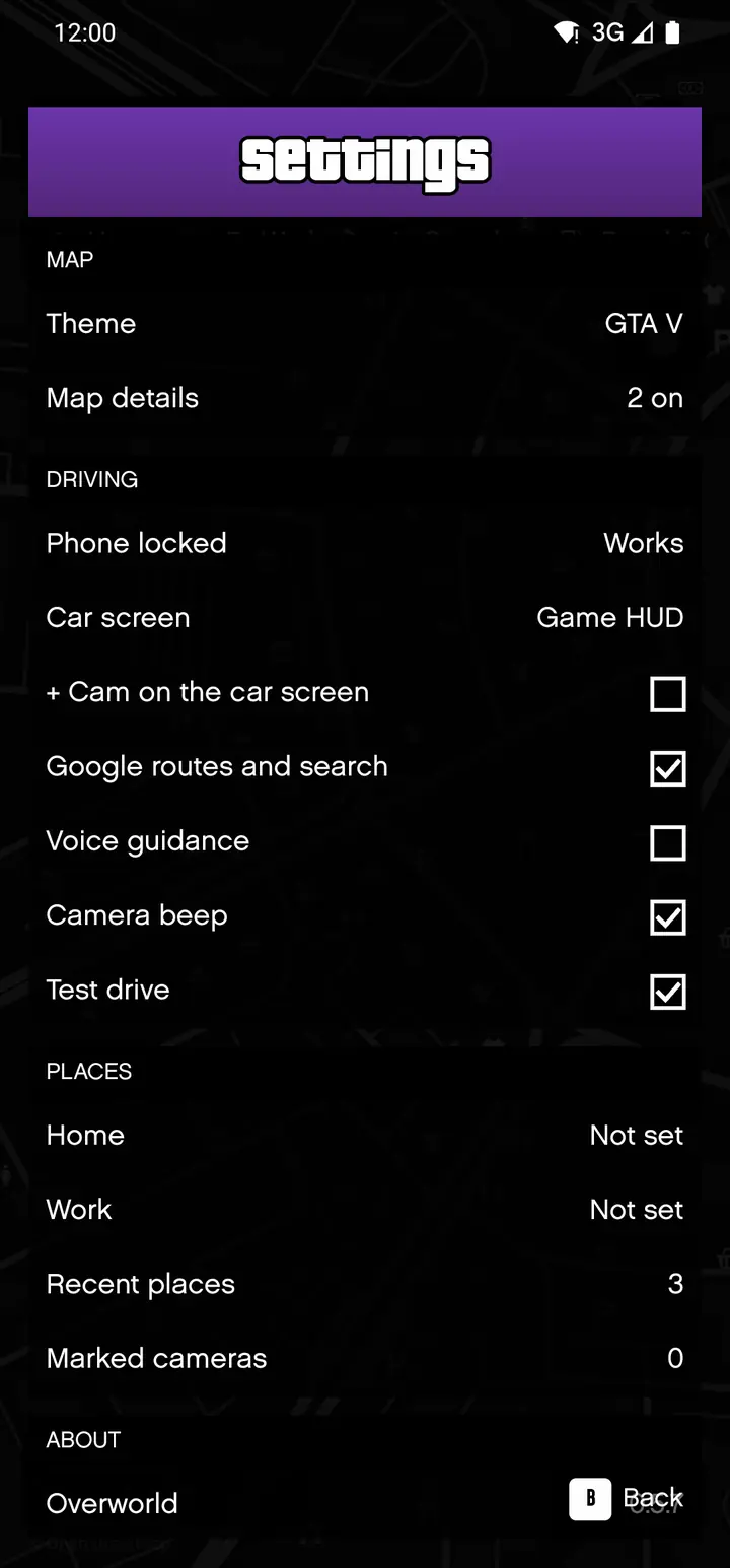 Settings, as the pause menu in the GTA V world on a phone